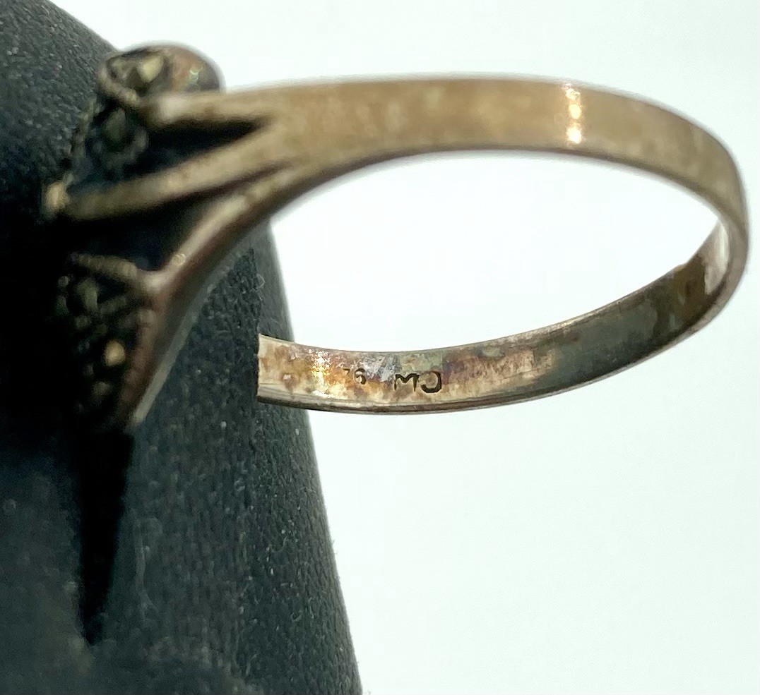 Vintage 925 Sterling Silver & Marcasite Ring – Size 7 – Marked CW