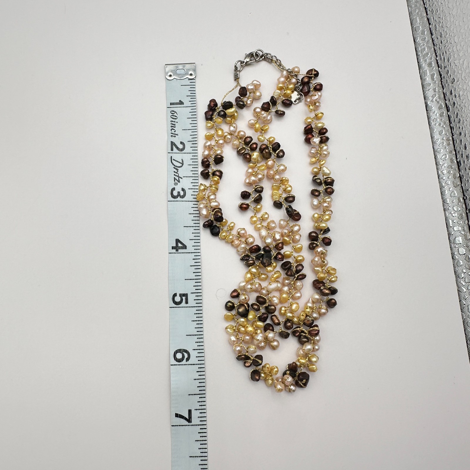 Vintage 90s Multi strand Wire Wrap Pearl Necklace Gold Tone Women’s Jewelry Boho