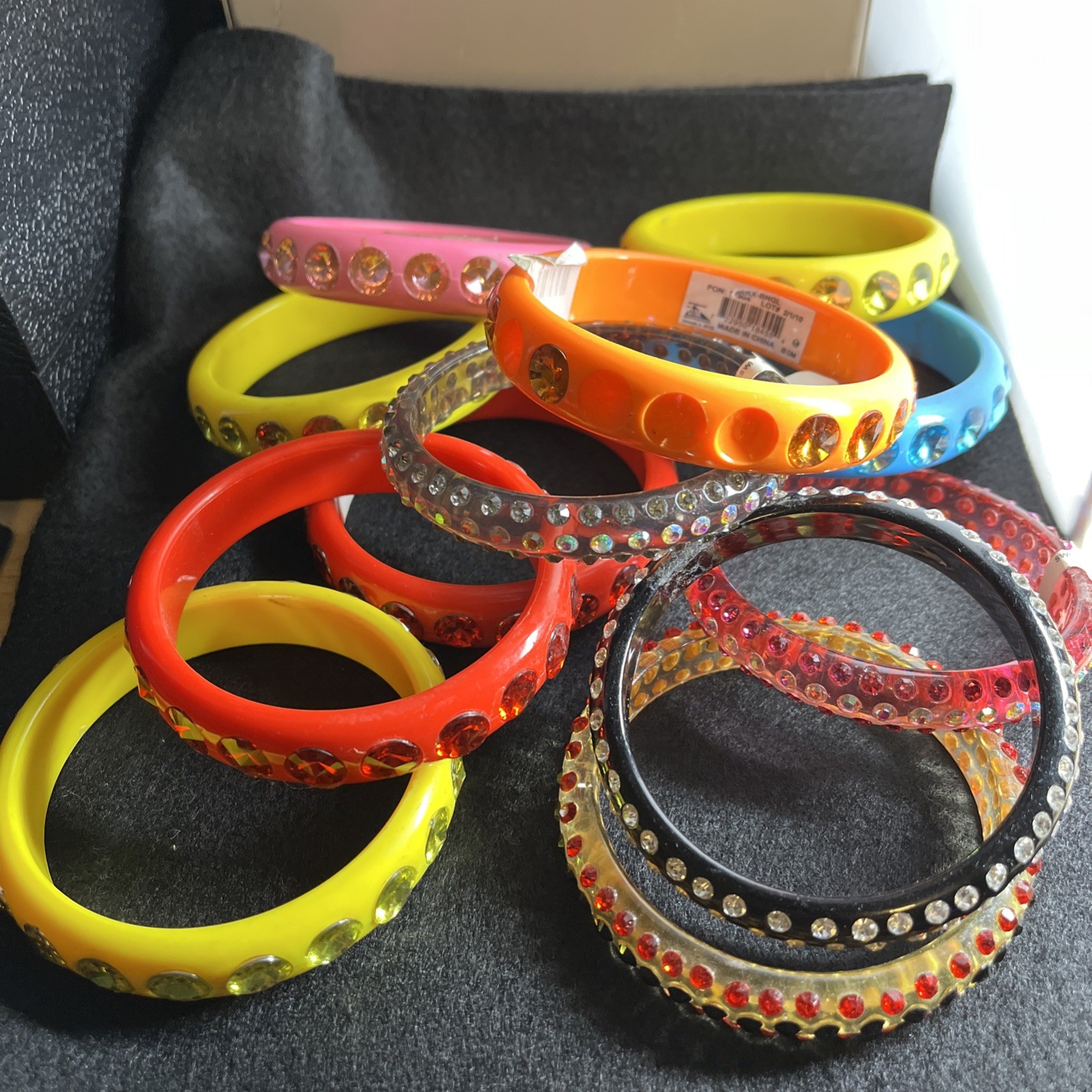 12 Vintage Lucite,Plastic Bangle Bracelets with Rhinestones