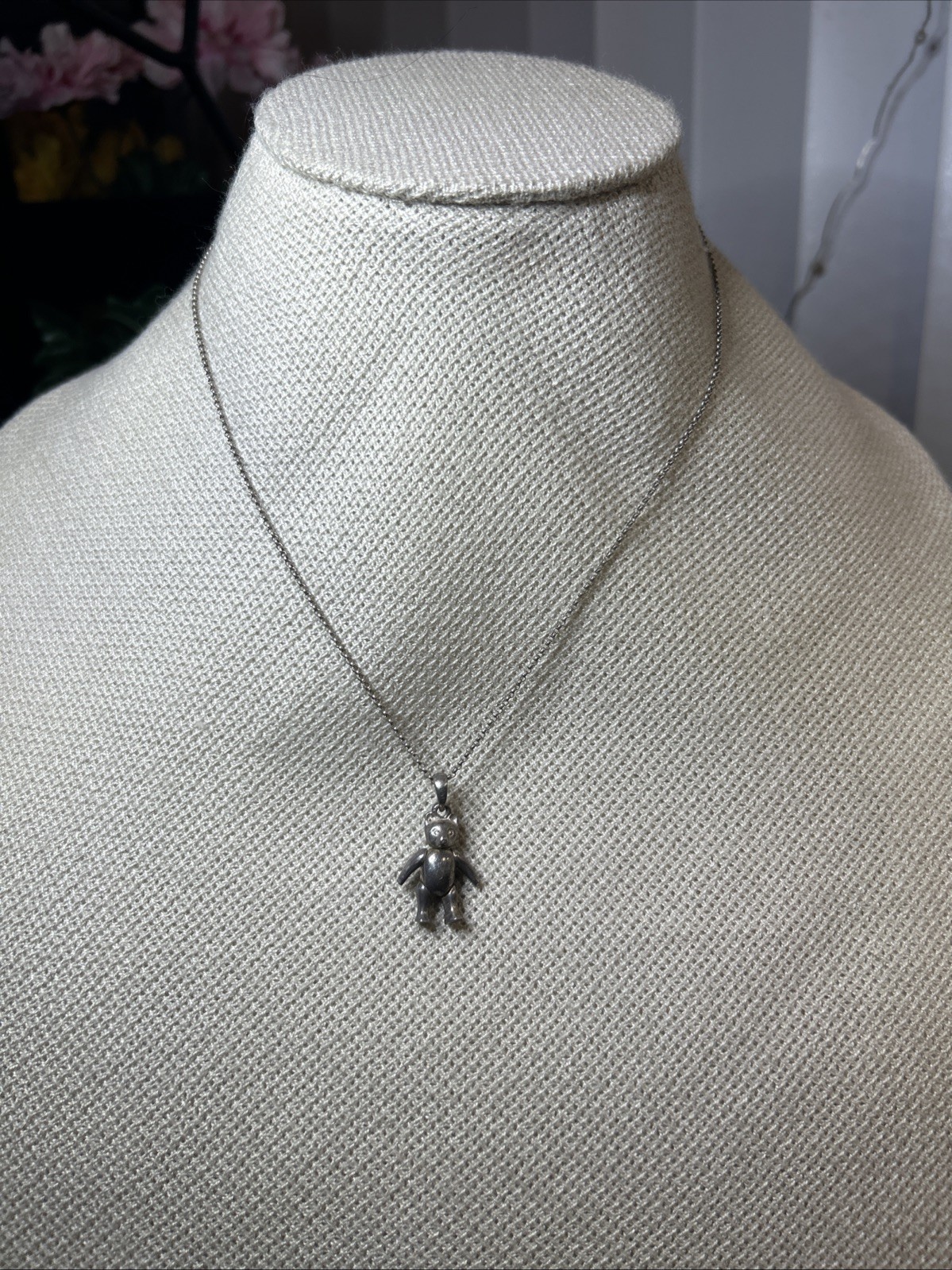 47. Unusual 925 Sterling Articulated BEAR Rolo chain link Necklace 18″, 7.2g