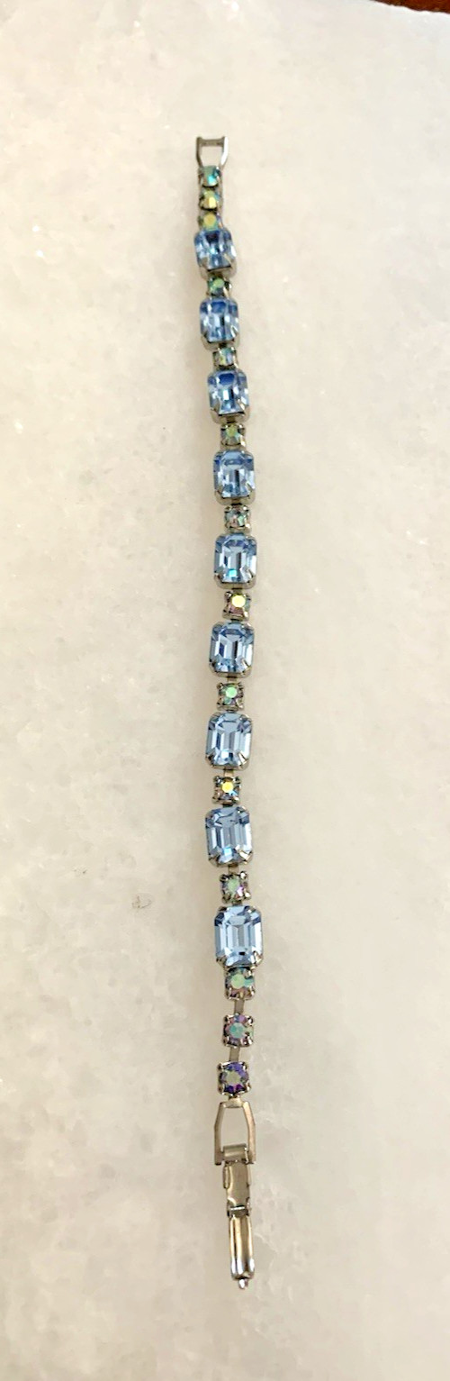 Weiss Vintage Blue Emerald and Round Cut Rhinestone Bracelet