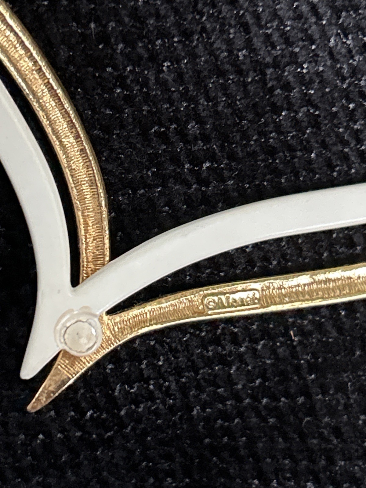 Vintage Monet Double V Neck Swirl Choker Necklace Two Tone Gold Off White Signed