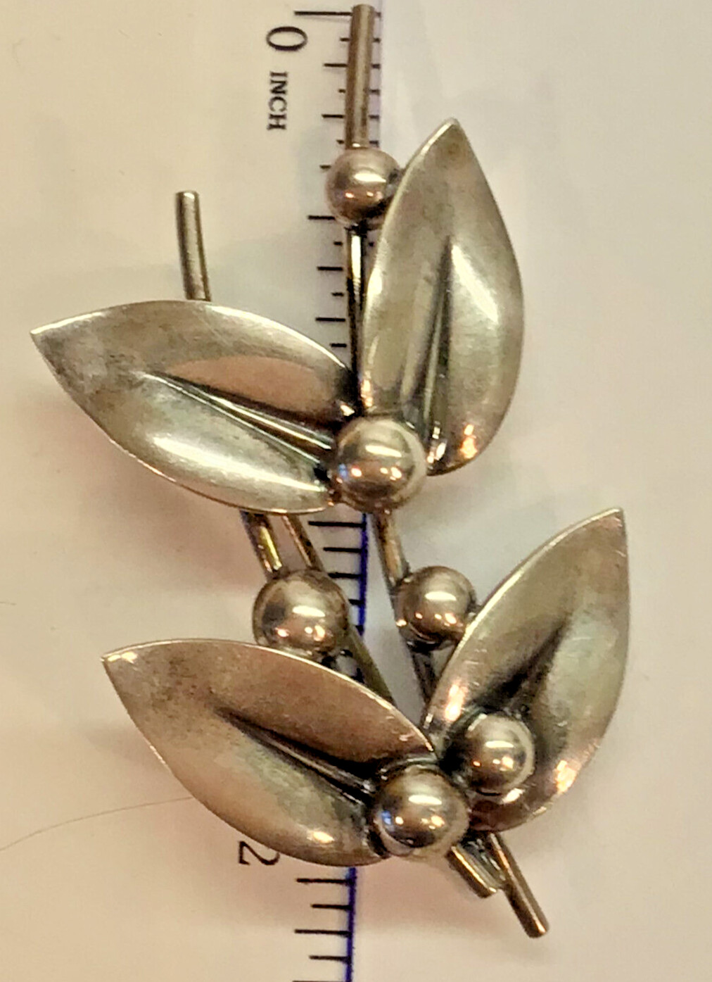 FROM, Neils Erik Danish Vintage Foliate Sterling Silver 925S Pin, Rollover Clasp
