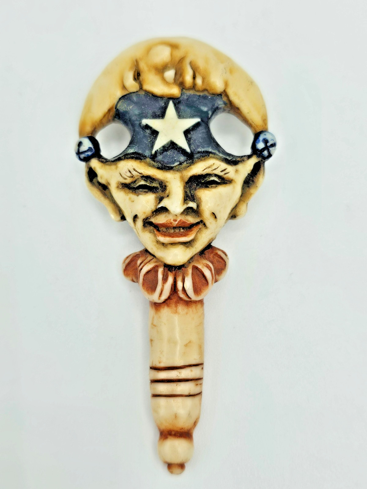 Oddity Jester Brooch Vtg Harlequin Carnivalesque Whimsical Celestial Pin SM140