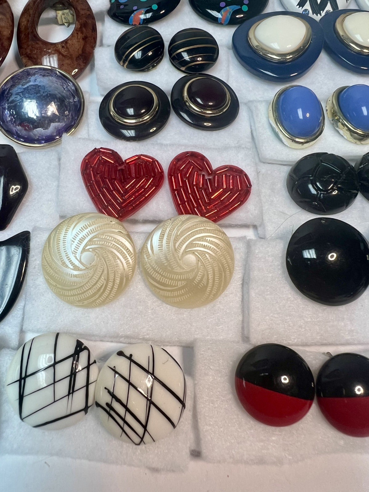 Vintage 70s/80s Bold Chunky Statement Clip-On Earring Lot of 35 lucite acrylic