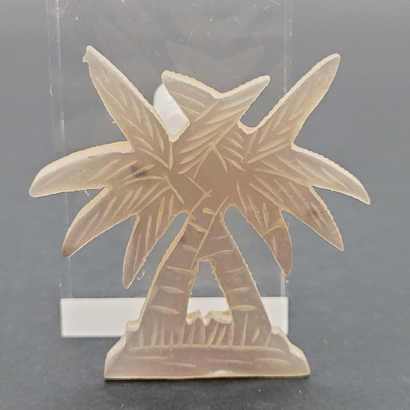 Palm Trees Carved MOP Mother of Pearl Shell Small Vintage Brooch Pin C Clasp