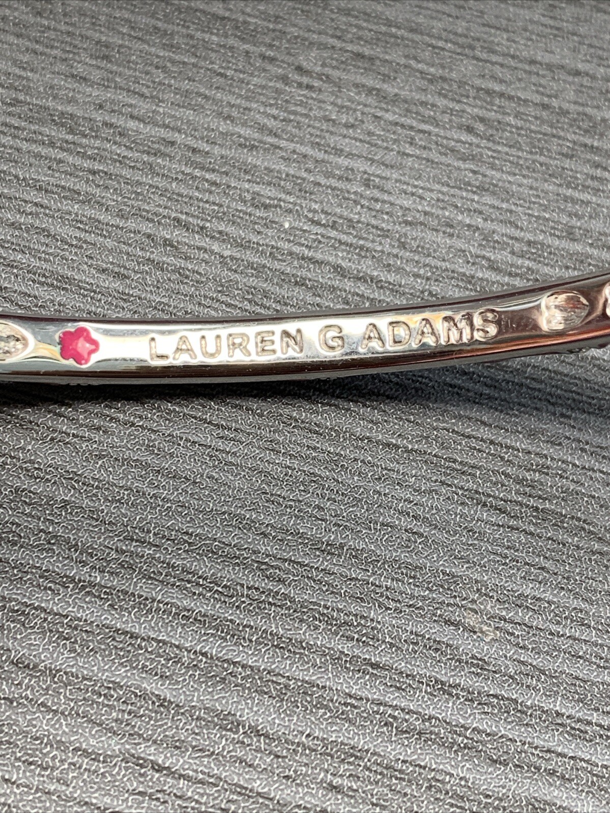 Vintage Bracelet signed, Laura Adams, pink enamel micro crystal hinged bangle