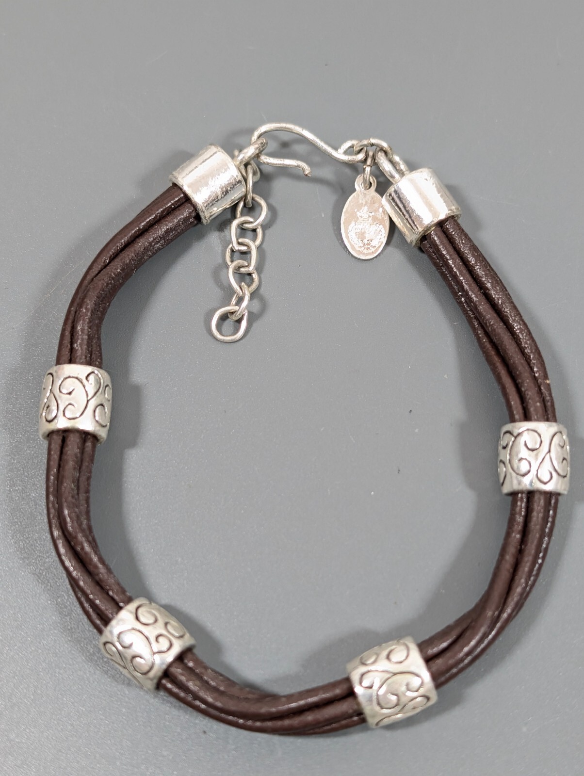 Premier Designs Brown Leather Multi Cord Silver Tone Bracelet Boho Western 8 in