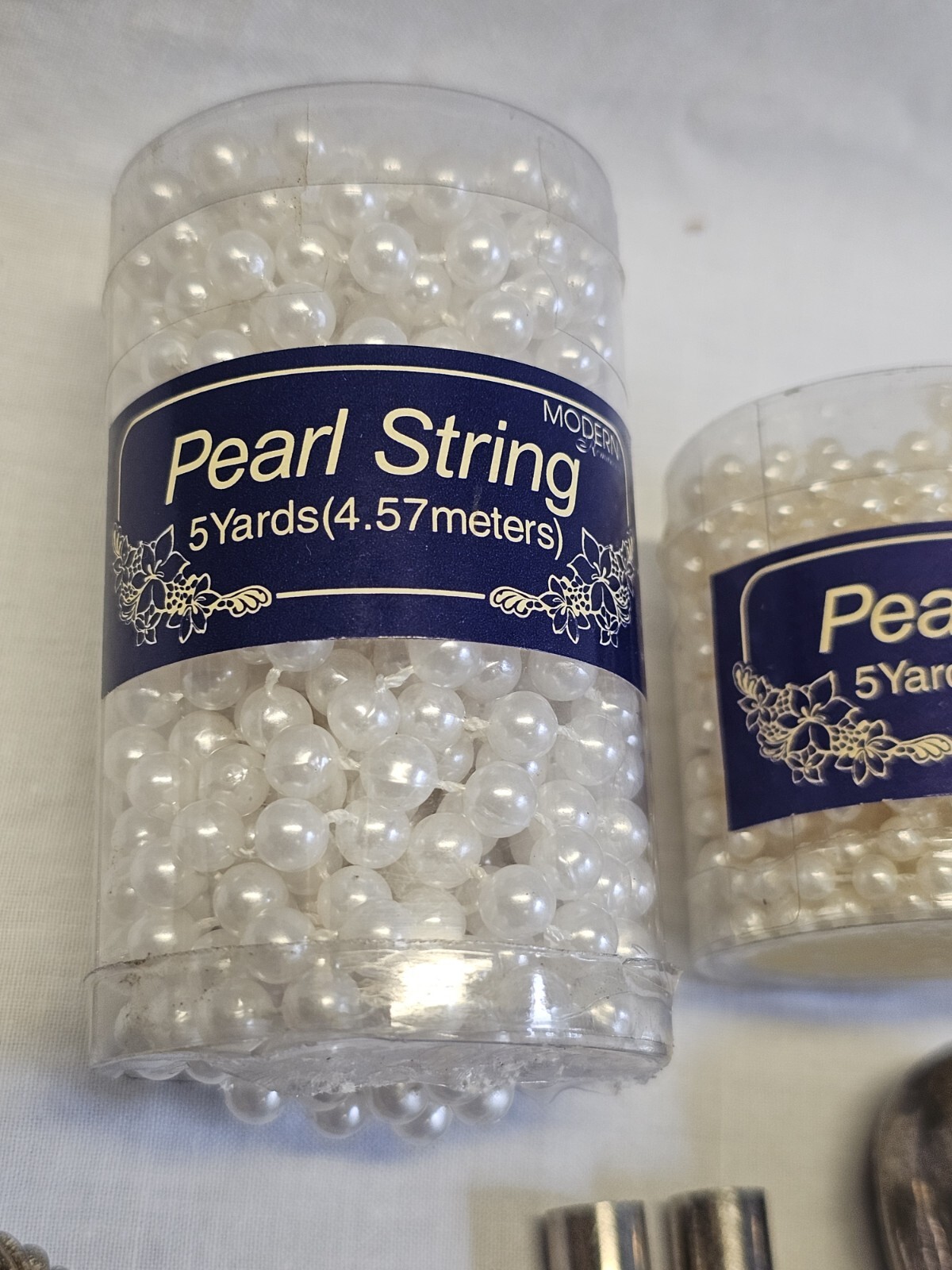 Vintage Jewelry Making Set Pearl String Kit Small-Large Metal Beads Silver Heart