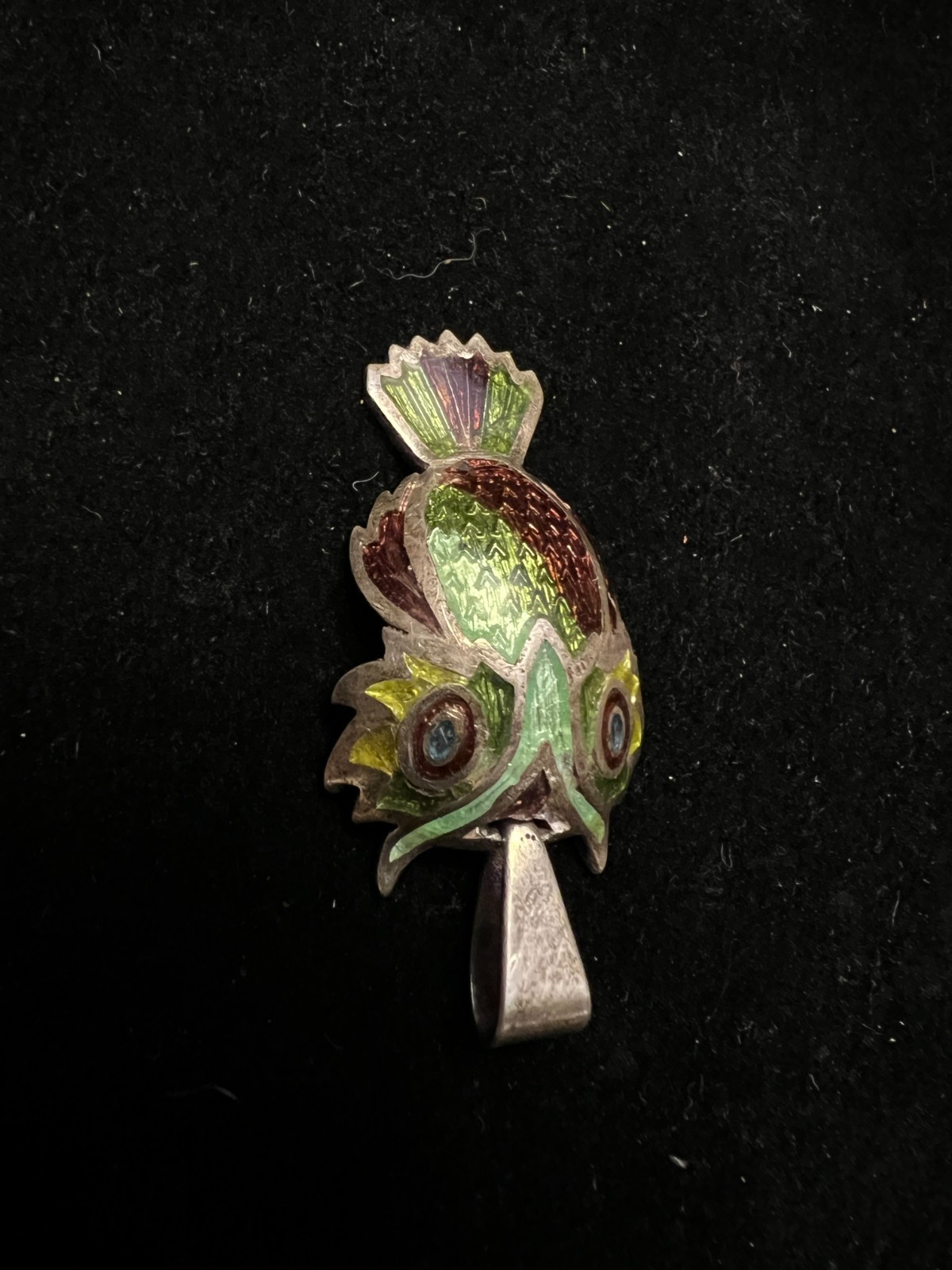 Vintage TAXCO 980 Silver Owl Bird Brooch Pin Mexico Maya Enamel TM-171