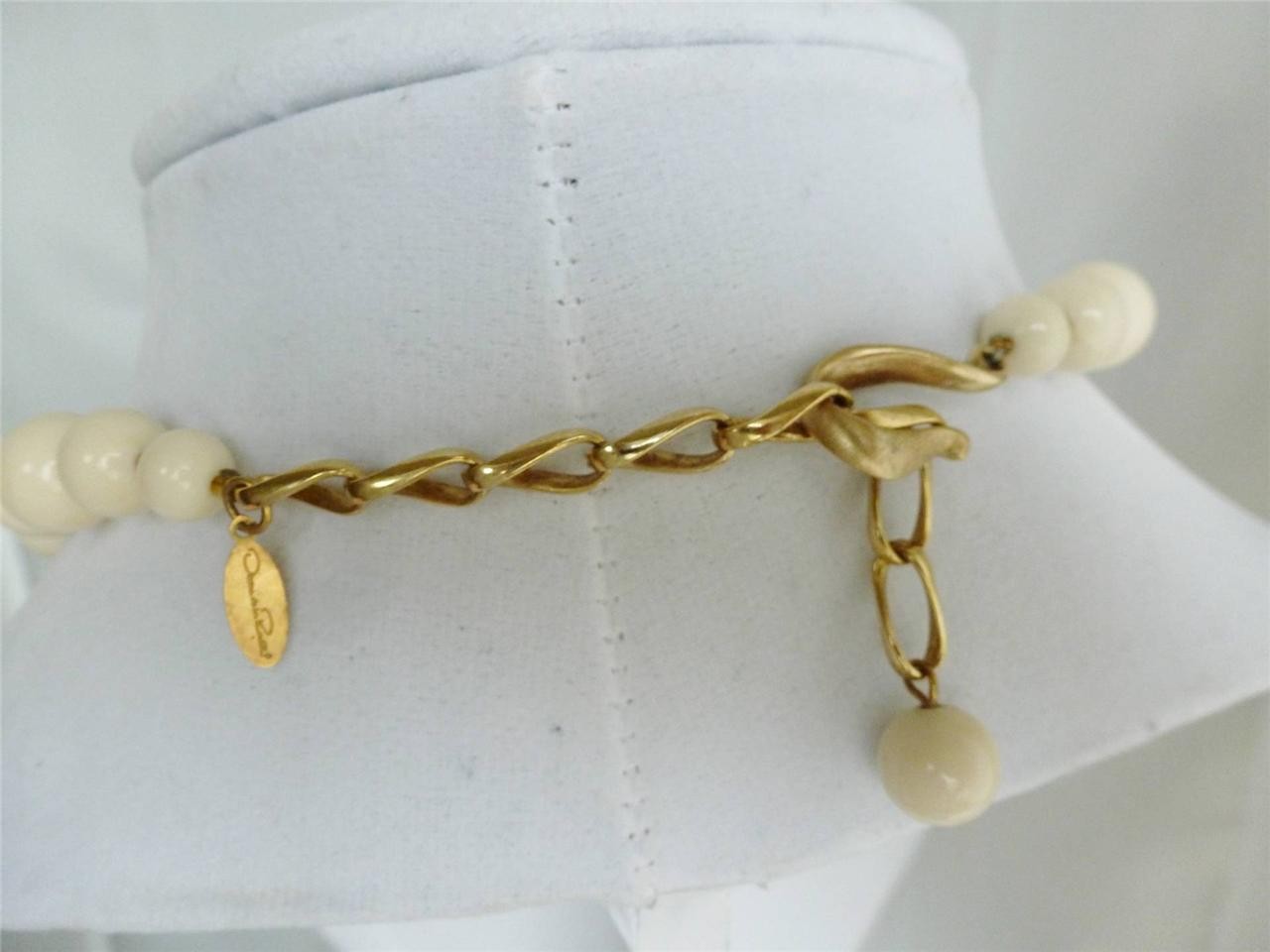 Vintage OSCAR DE LA RENTA Necklace Earrings Set Ivory Color Gold Designer Signed