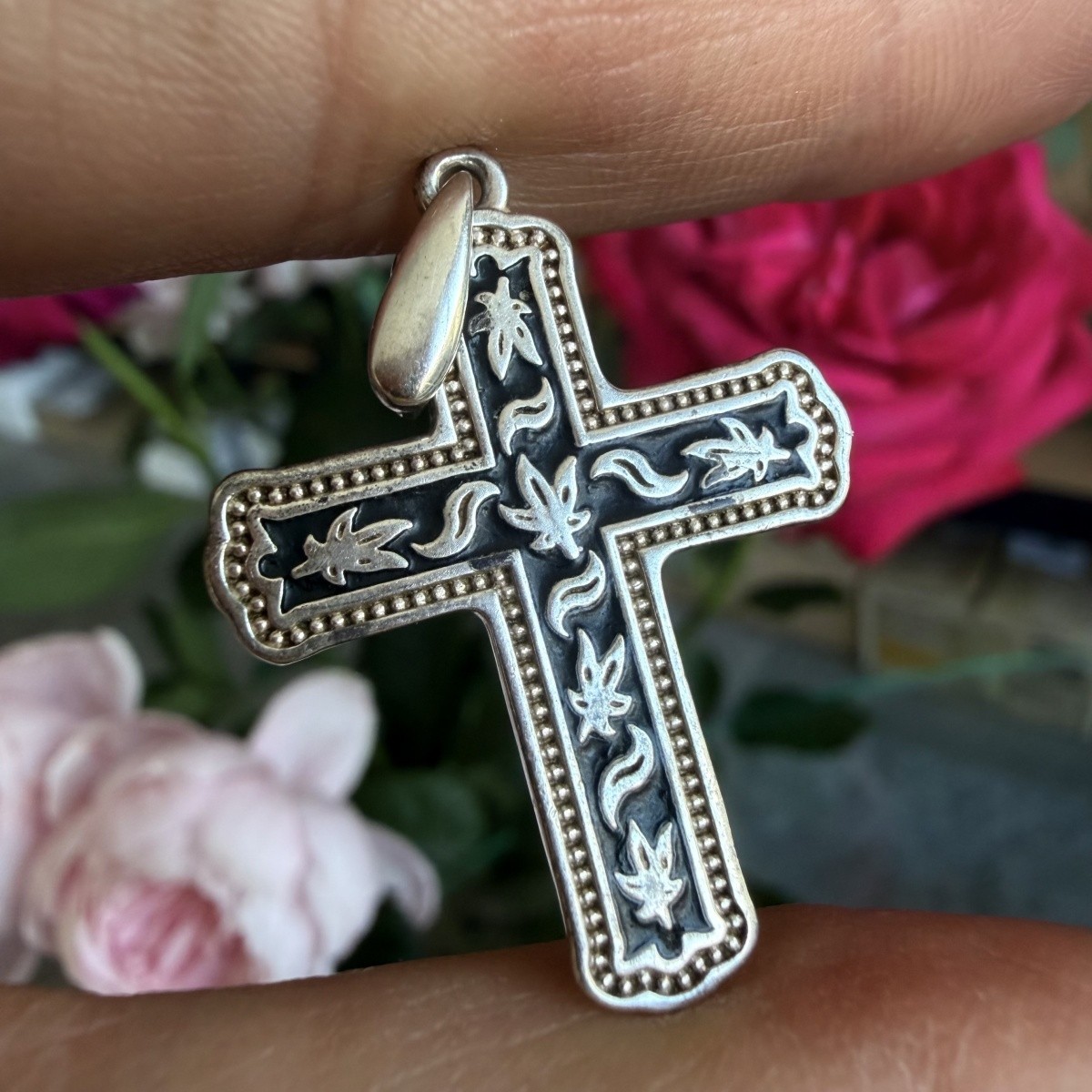 Vintage Pendant Icon Cross Enamel Sterling Silver 925 Jewelry Stamped Beautiful