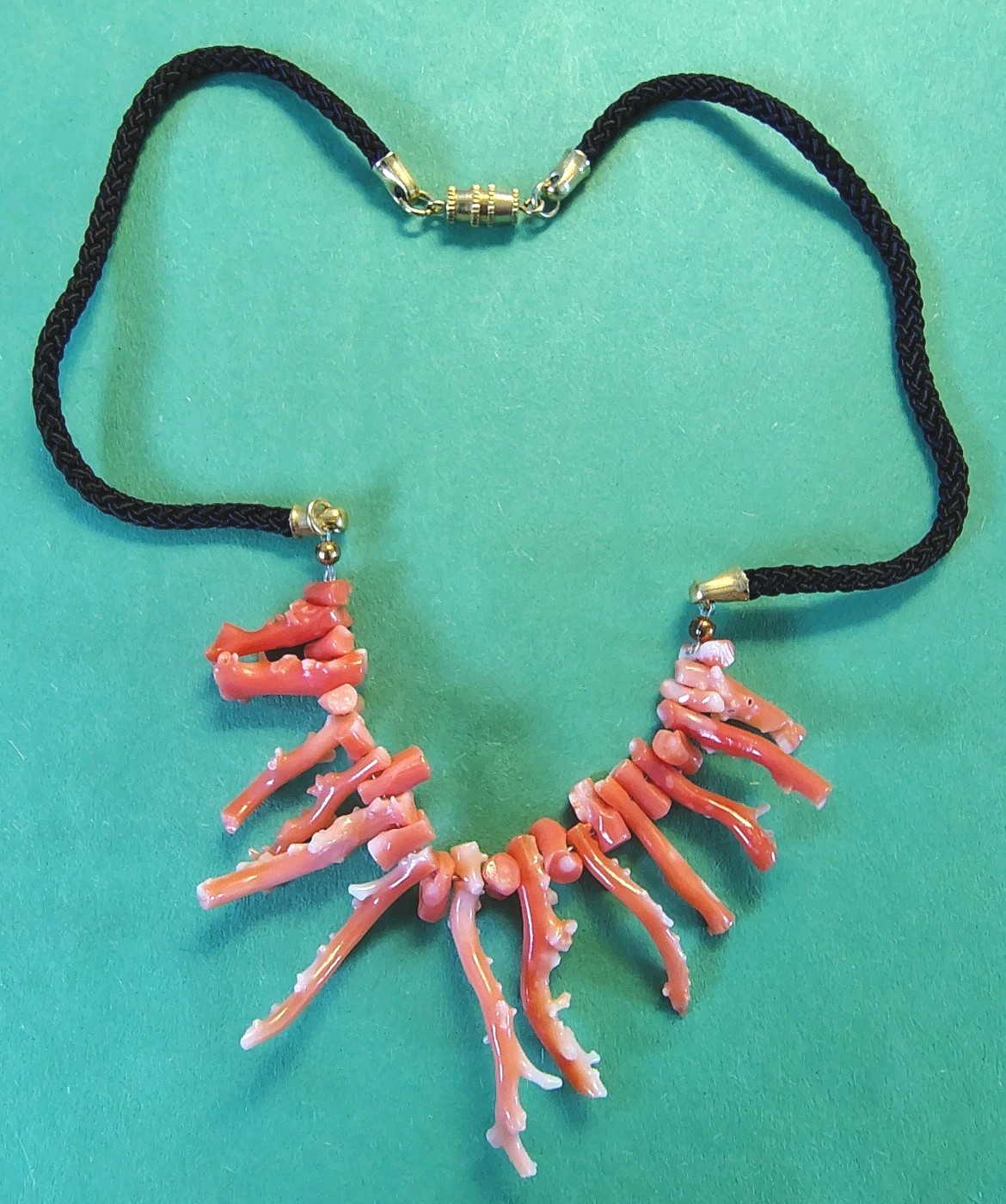 Vintage ORANGE Colored Branch CORAL Beaded Rope Necklace in Silver Tone