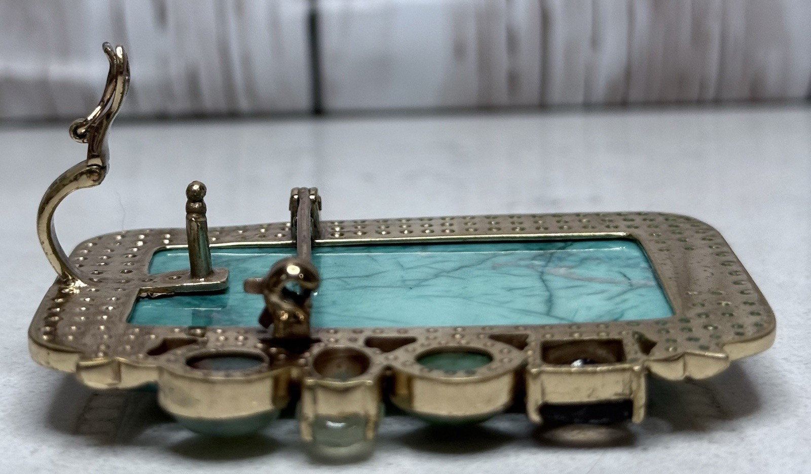 Amy Kahn Russell AKR Bronze Turquoise Style Stone Convertible Brooch Pendant