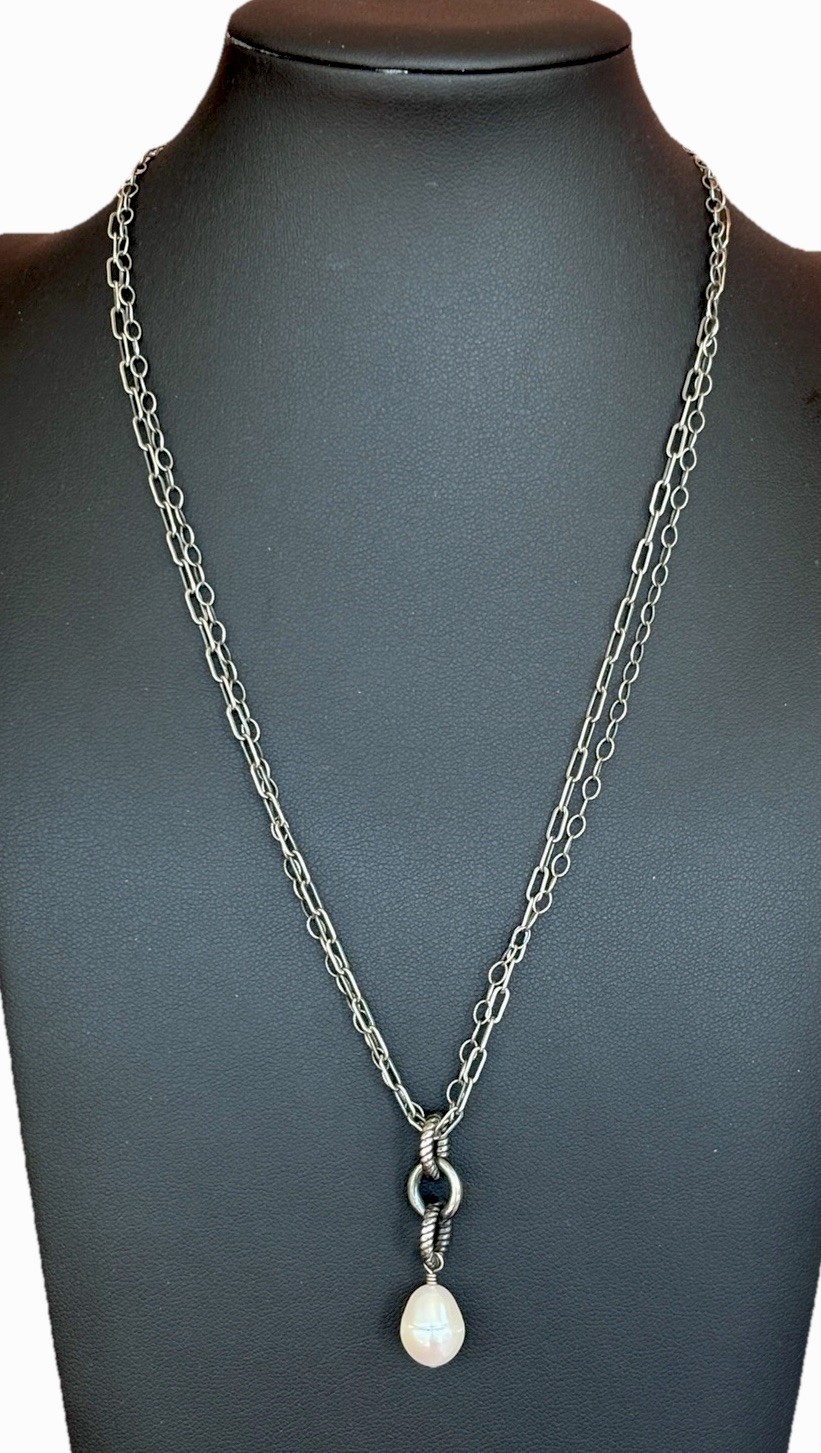 Silpada 925 Sterling Silver Chain Freshwater Pearl Chain link Necklace 18”