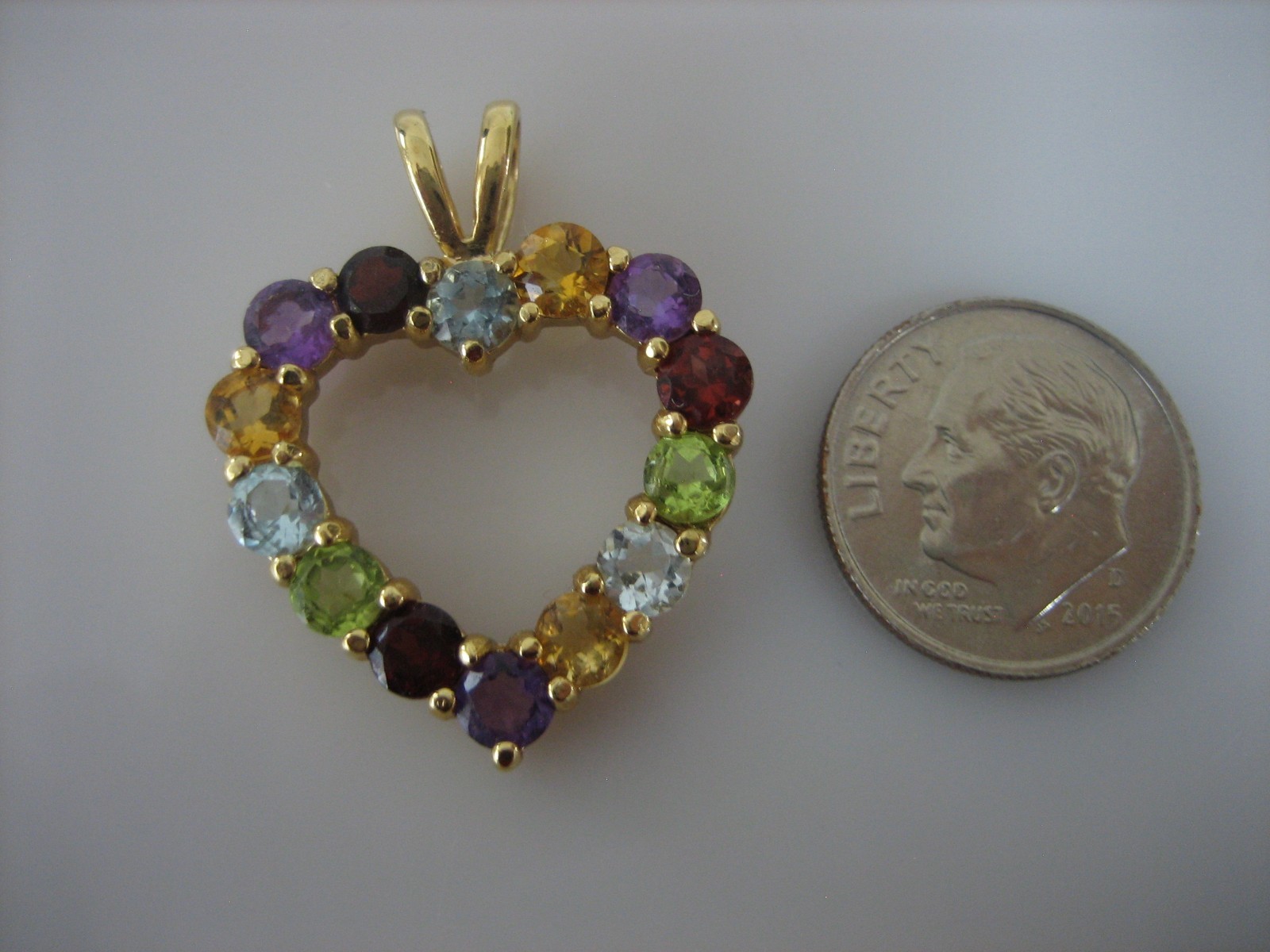 VINTAGE SIGNED DBJ MULTI GEMSTONE HEART PENDANT