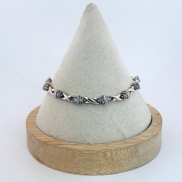 Estate 7.25in 925 Sterling Silver CZ Bracelet Twisted Link 11g Vintage Style