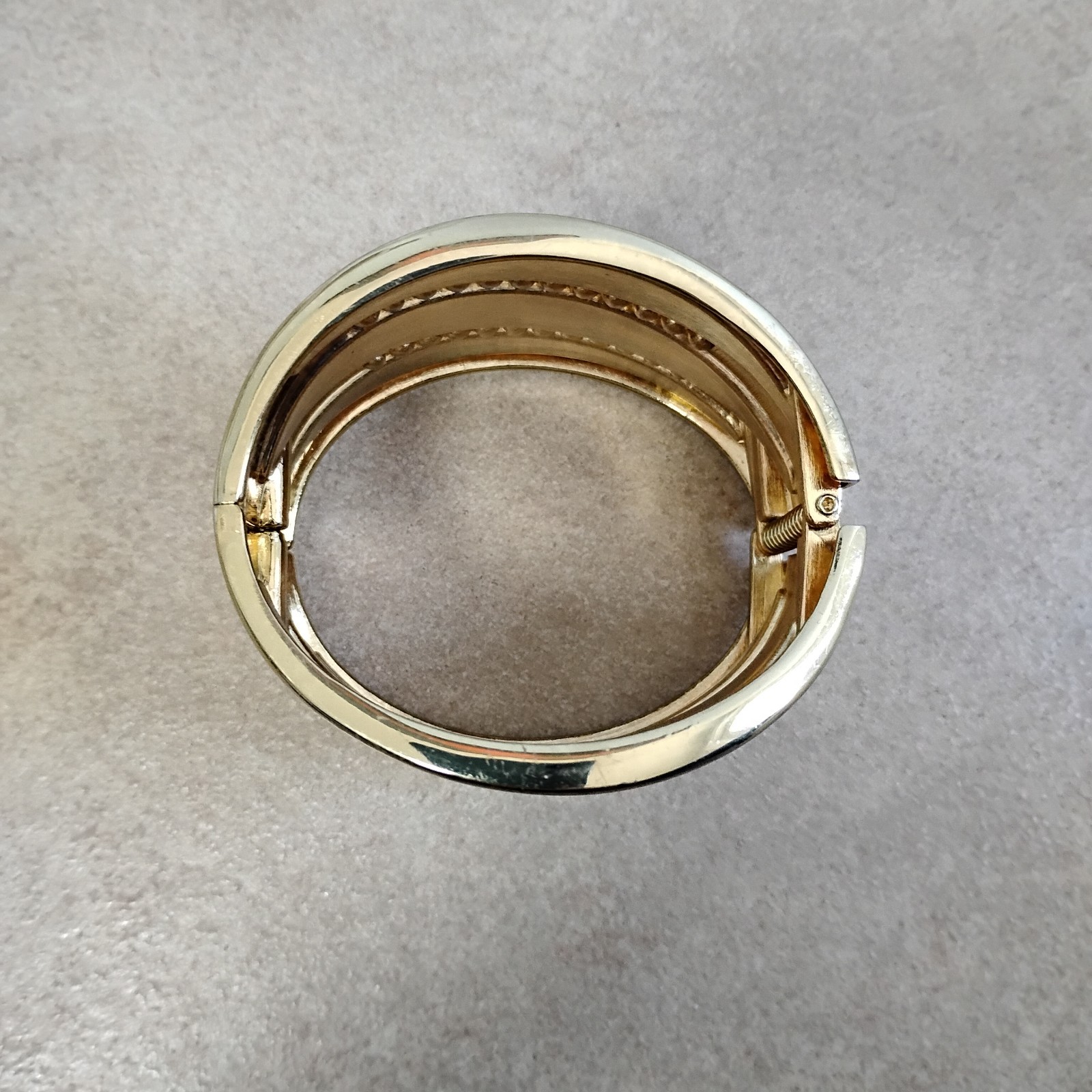 Vintage Blue Enamel Goldtone Metal Rhinestone Bangle Hinged Bracelet