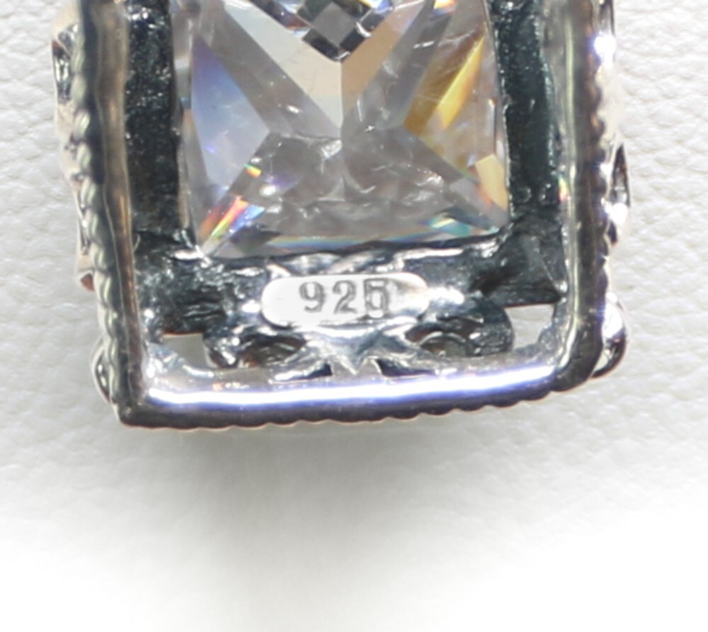 Sterling Silver 5.00ct Square Cut CZ Pendant with 20″ Cable Link Sterling Chain
