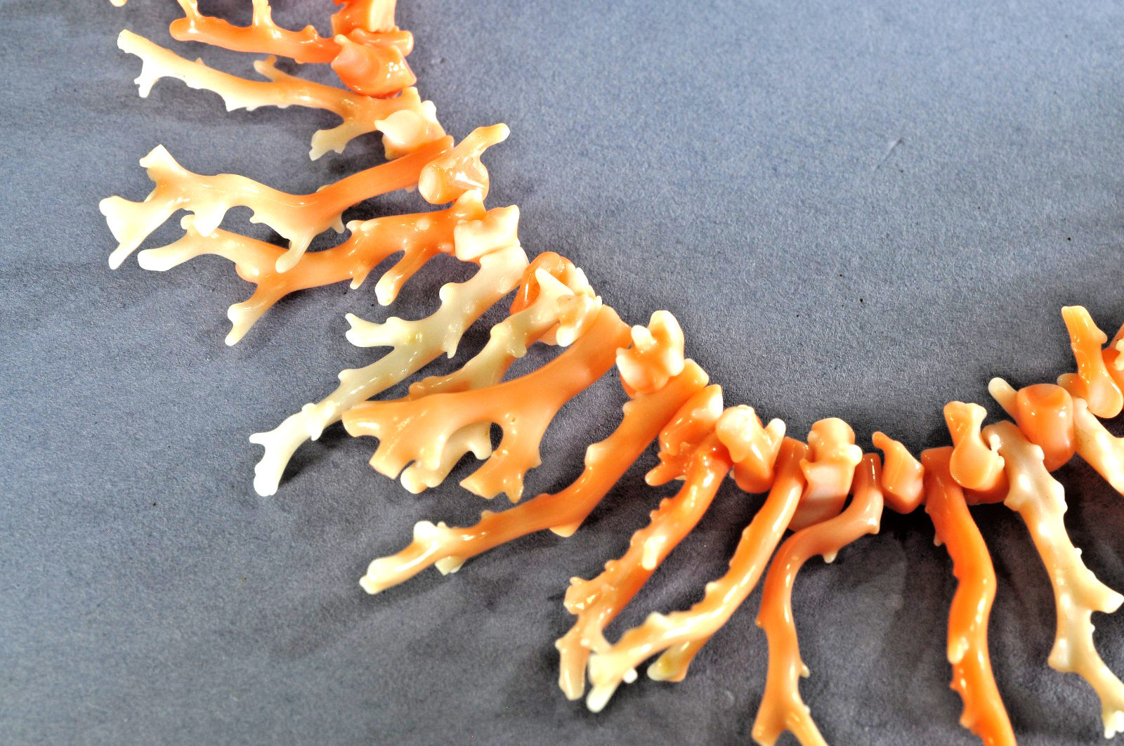 Coral Necklace White & Salmon Graduated Branch Coral 21 Inches Signed