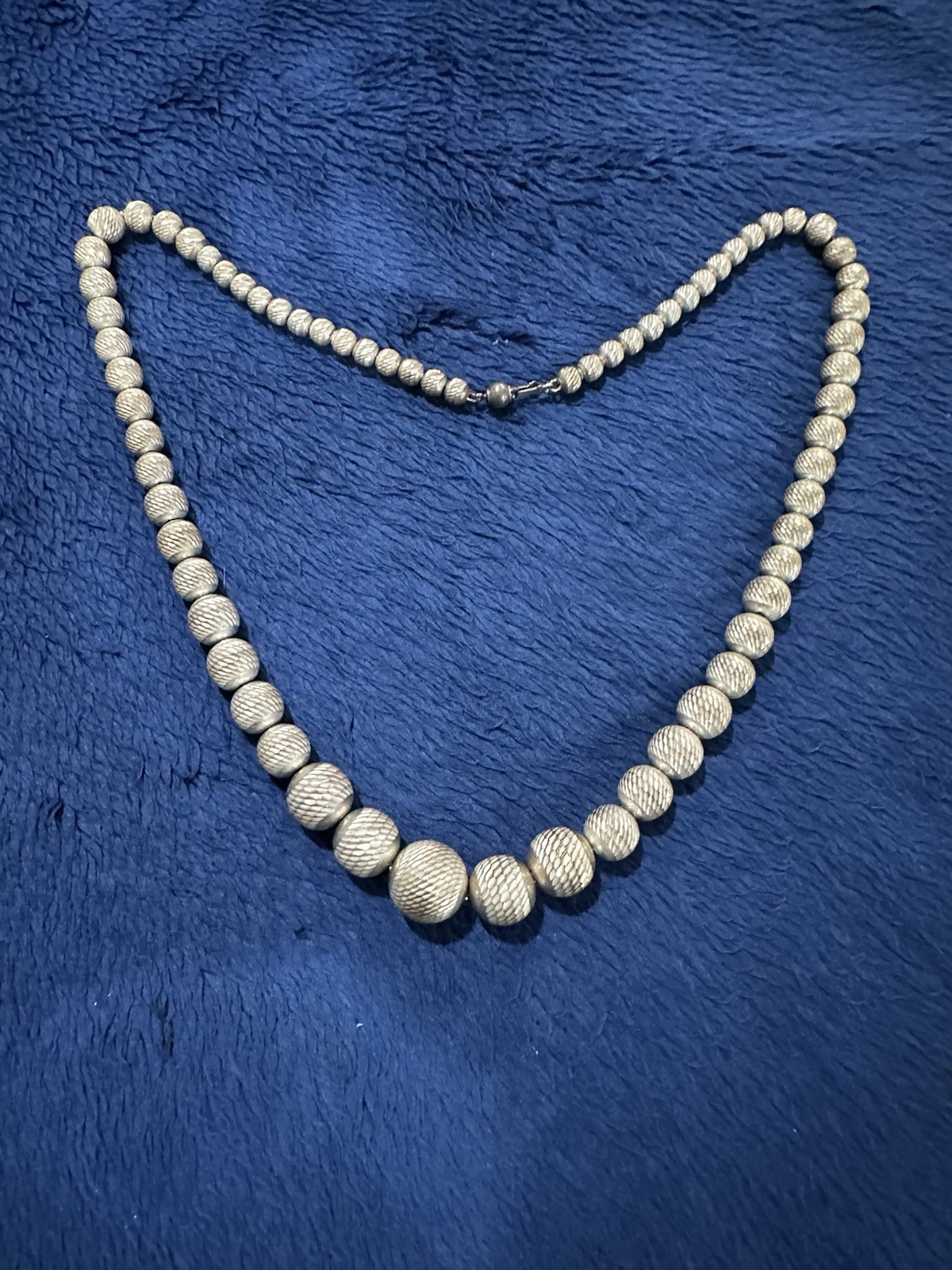 Vintage Diamond Cut Graduated Sterling Silver Beads And Chain Necklace 18”