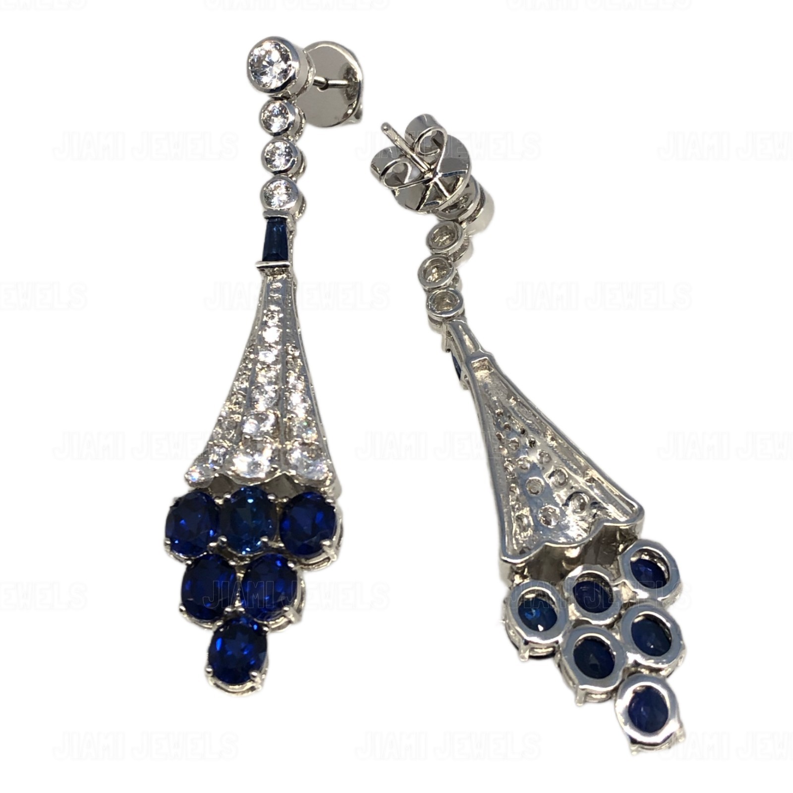 Art Deco Simulated Diamond Blue Sapphire Chandelier Drop Earrings 925 Silver