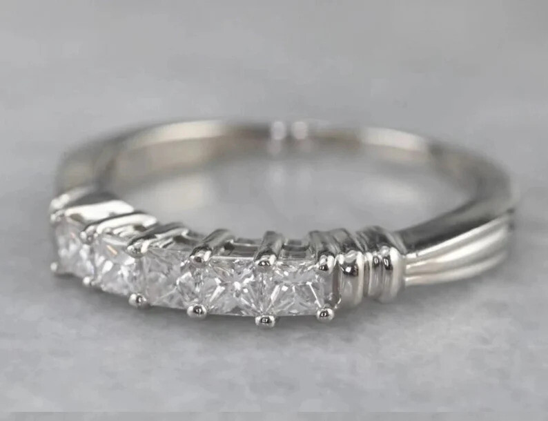 1 CTW White Princess Cut Simulated Diamond Five Stone Wedding Ring In 925 Silver