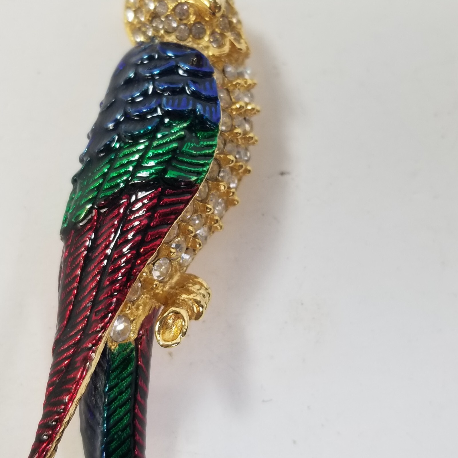 Vintage Rhinestone Parrot Brooch Enamel Red Green Blue Gold Tone Large