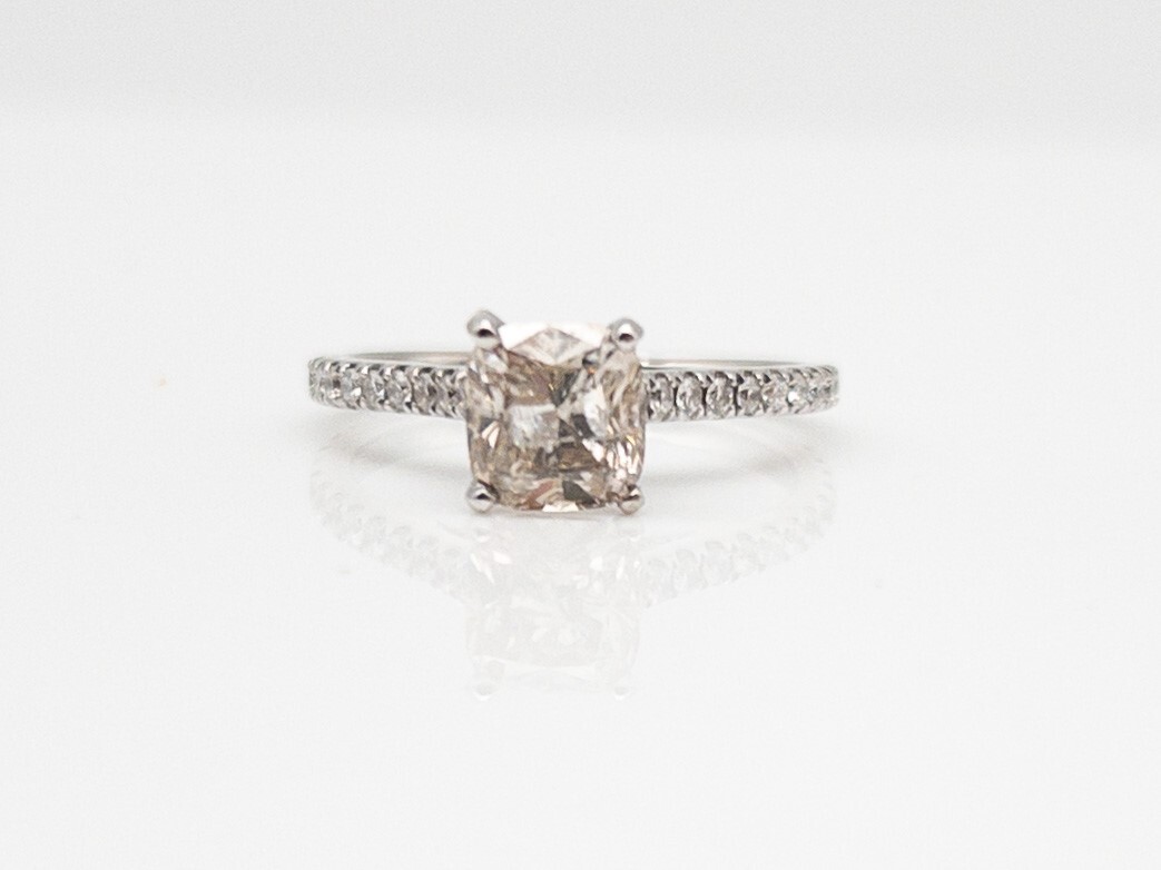 Designer $6000 1.75ct Champagne VS G Diamond 14k White Gold Wedding Ring