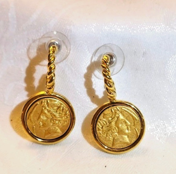 Vintage Monet “Roman Coin” Pierced Earrings Classic Business Casual