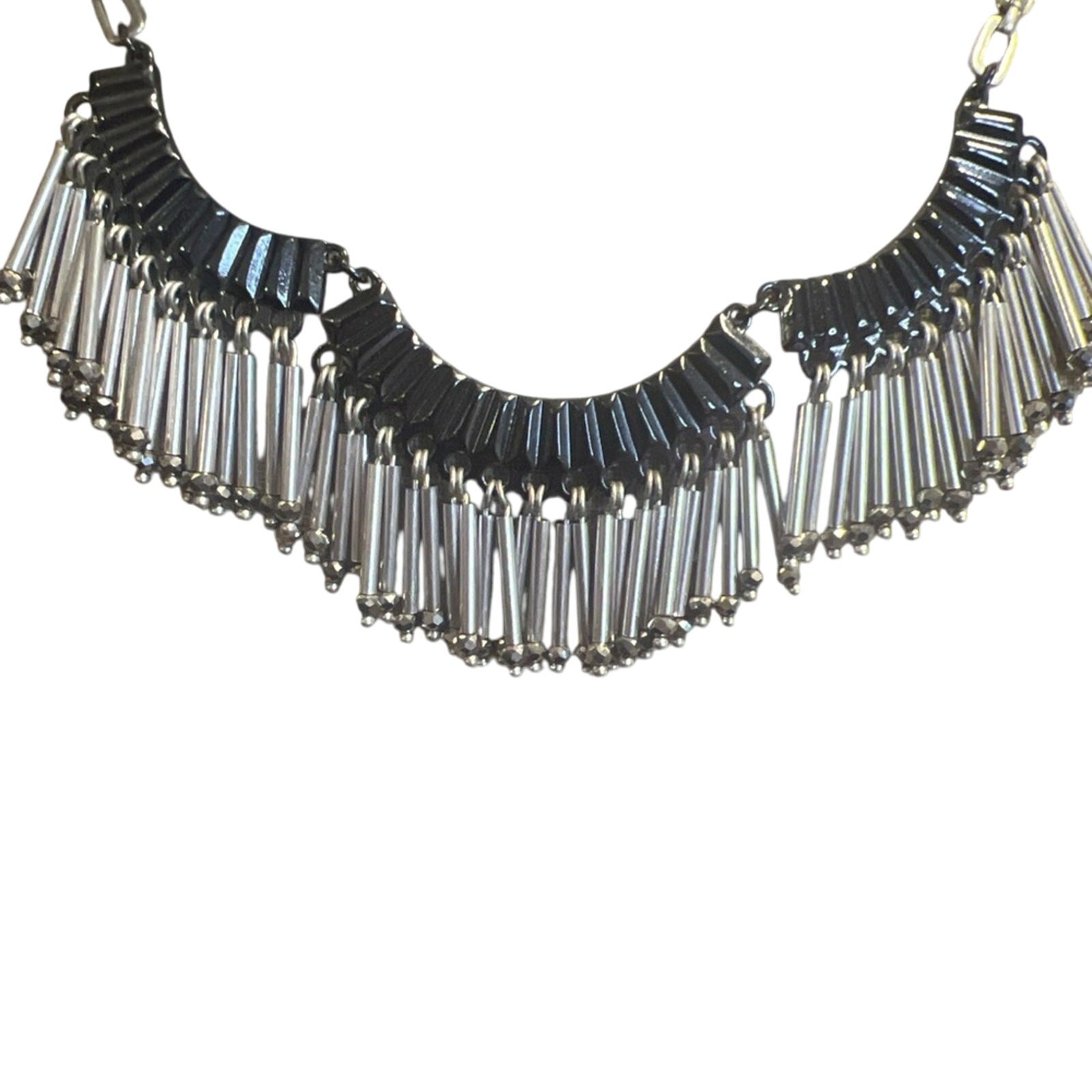 Stella & Dot Twilight Fringe Necklace Silver Tone Baguette Rhinestones Classic