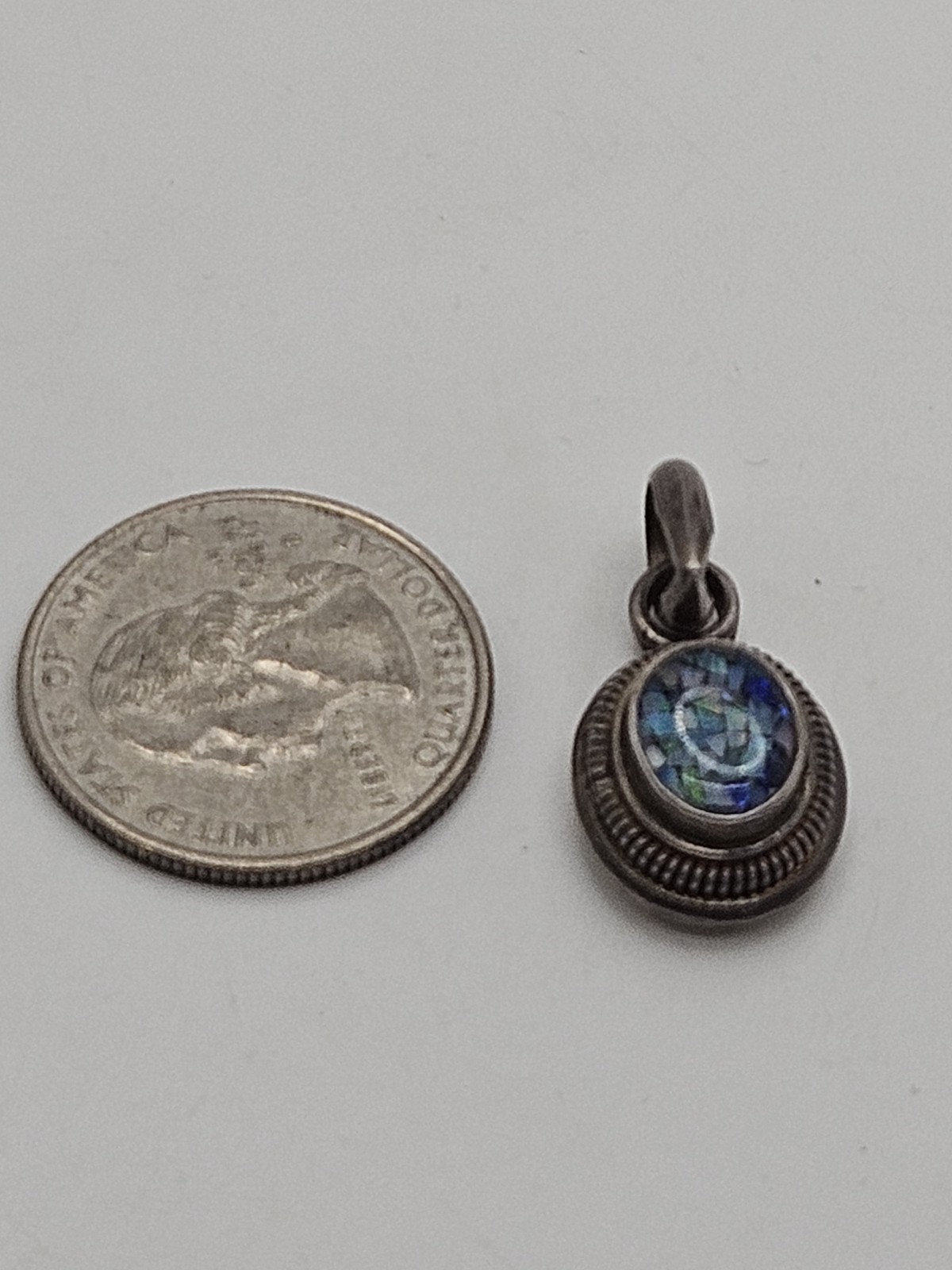 Vintage Sterling Silver Mosaic Opal Inlay Pendant