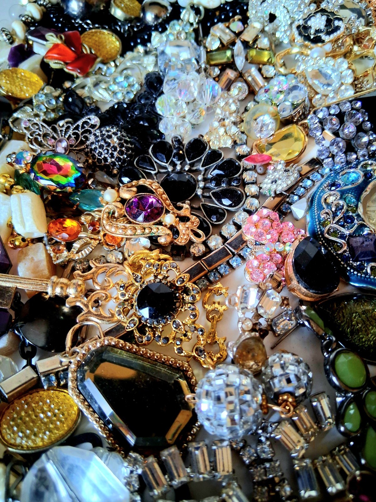 Vintage Rhinestone Crafting Lot Some For Resell And Wearable Lots Of Bling Fun
