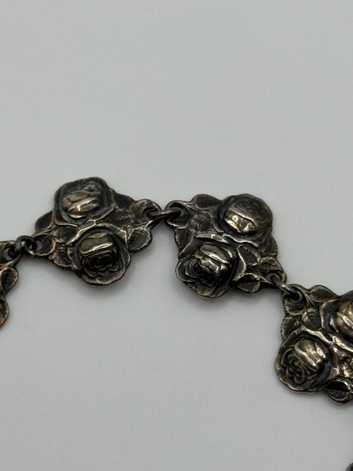 Vintage HVH Sterling Silver Rosary Catholic Saints Rose Panel Link Bracelet