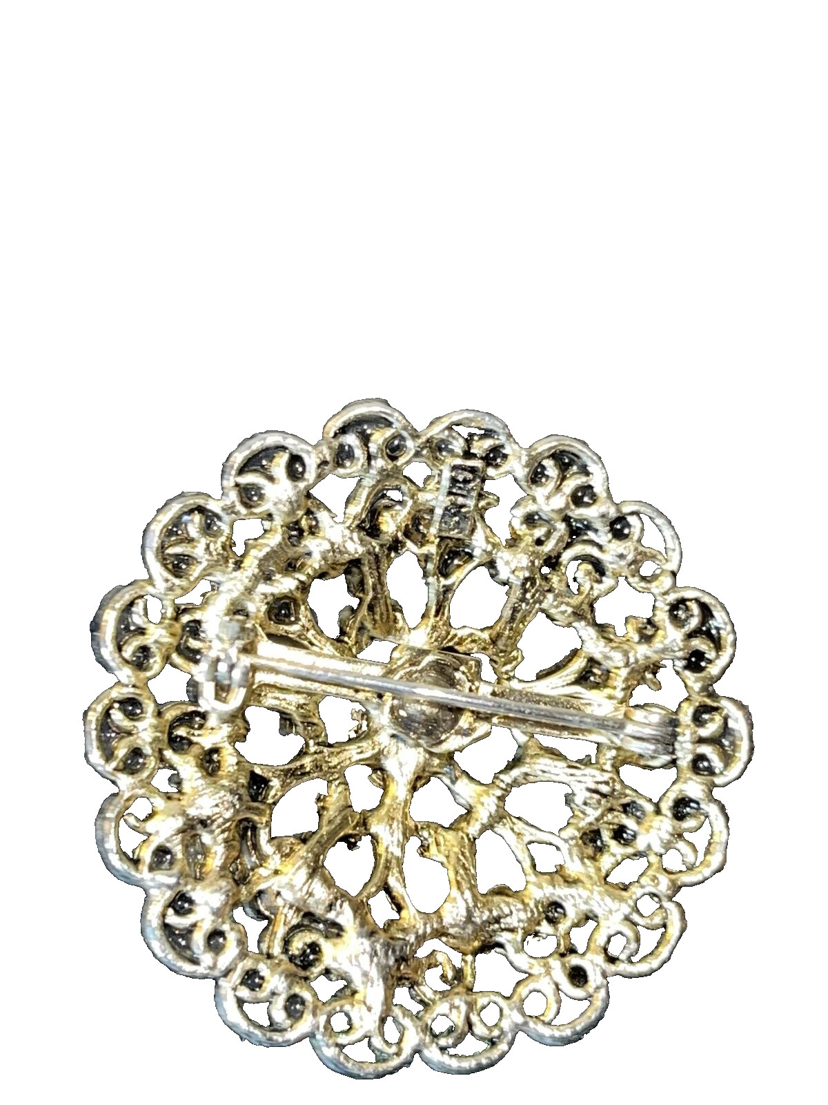 VTG Unbranded Brooch GoldTone Faux Emerald Green Rhinestone & Pearl 1 1/2″