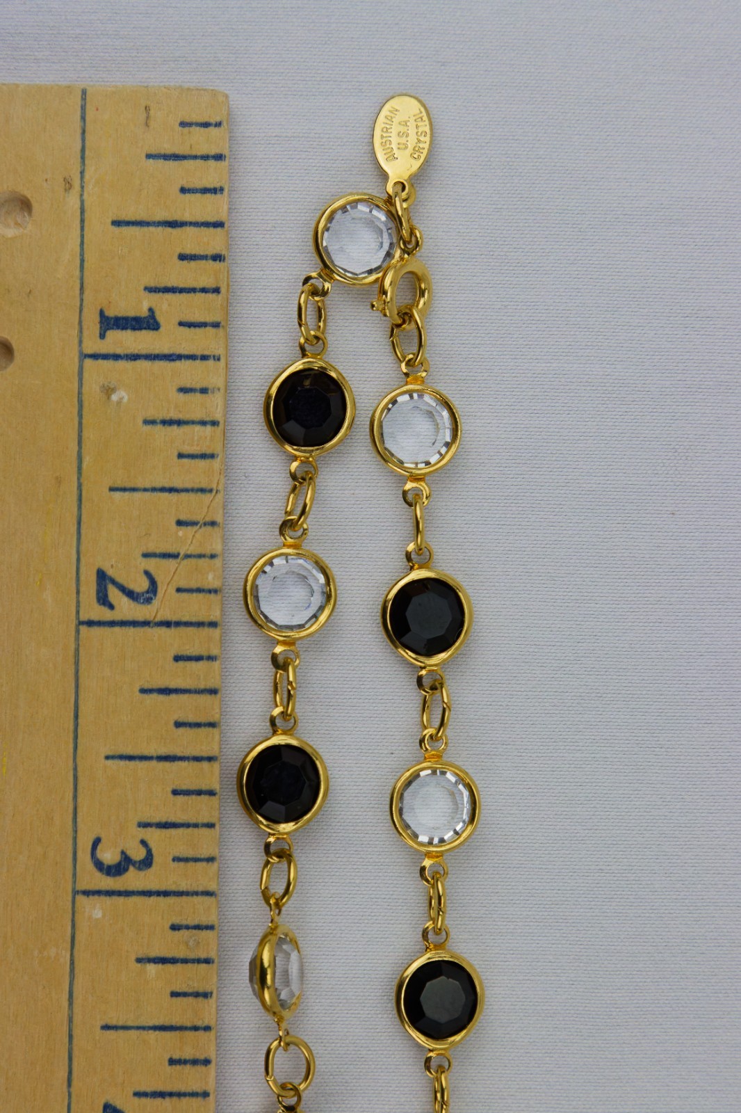 Austrian Crystal USA Open Bezel Link Necklace, Gold Tone, 34gr