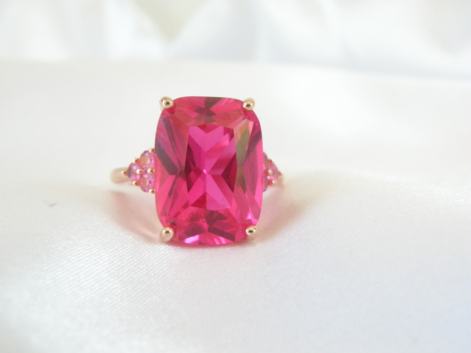 Sterling Silver 925 Rose Gold Large Lab Created Pink Sapphire Ruby Ring Size 10
