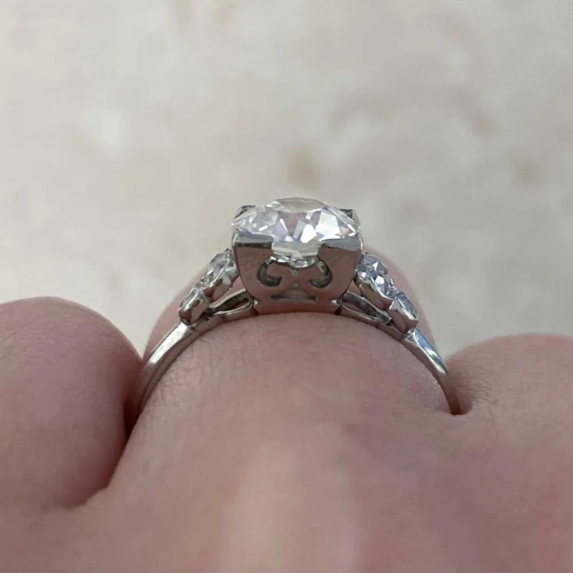 1.5Ct Antique Style Old European Cut Lab-Created Diamond Handcrafted Silver Ring