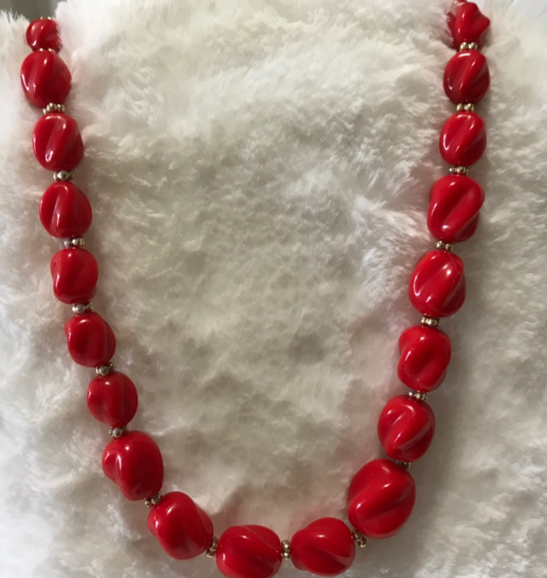 Lot of 5 Red Costume Jewelry Necklaces Fun Bright Beads Various Designs Vintage