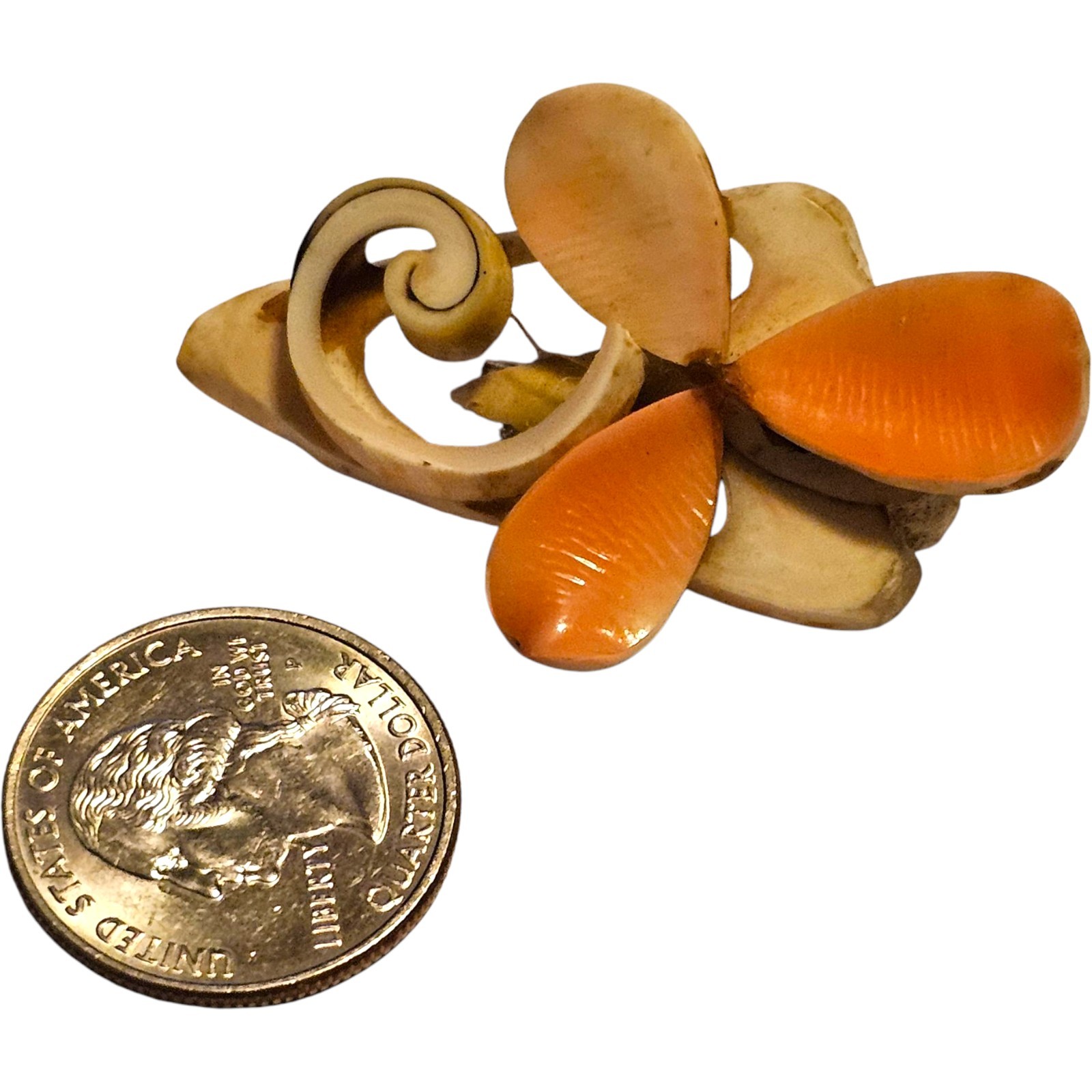 Vintage Carved Shell Brooch Floral Spray Pink Bouquet Pin
