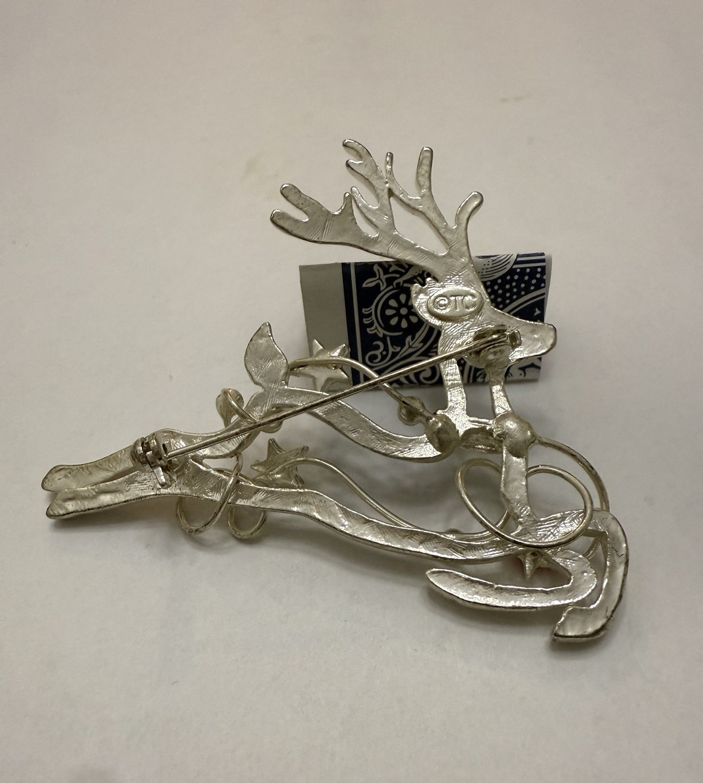 Silver Tone Reindeer Brooch Pin Accented with Aurora Borealis Rhinestones 2.5