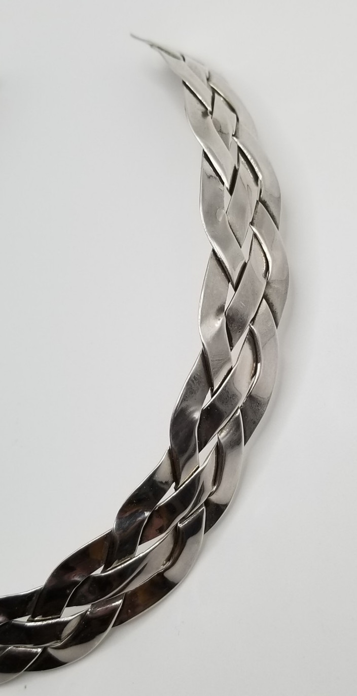 Vintage Sterling Silver Braided Collar Choker Necklace 17.5mm Wide
