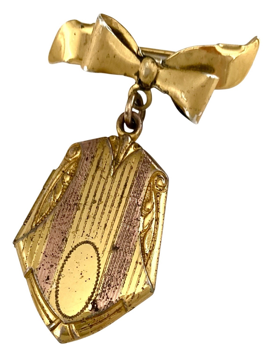ANTIQUE VICTORIAN Rose & Yellow Gold Filled Floral LOCKET & BOW BROOCH