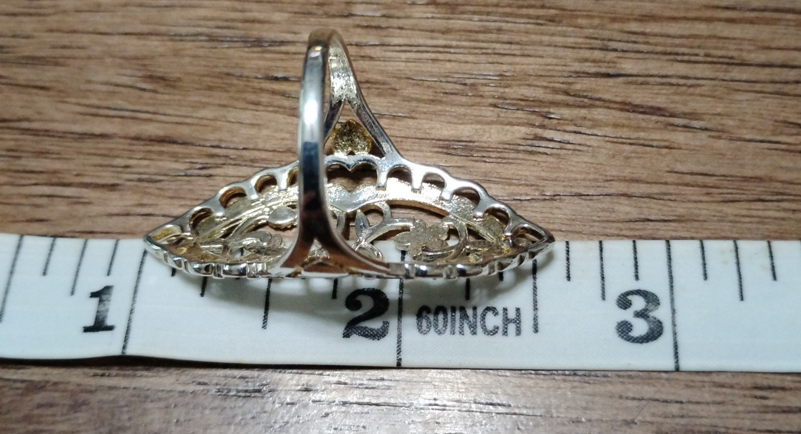 Vintage 1980’s 925 Sterling Silver Flower and Hearts Scrollwork Elongated Ring