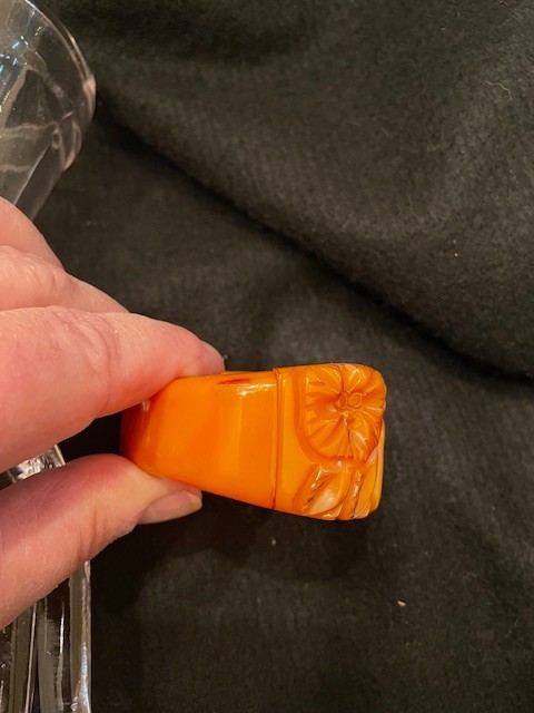 Art Deco 20-30’s Deeply Carved Flora Orange Bakelite Clamper Bangle Stunning!
