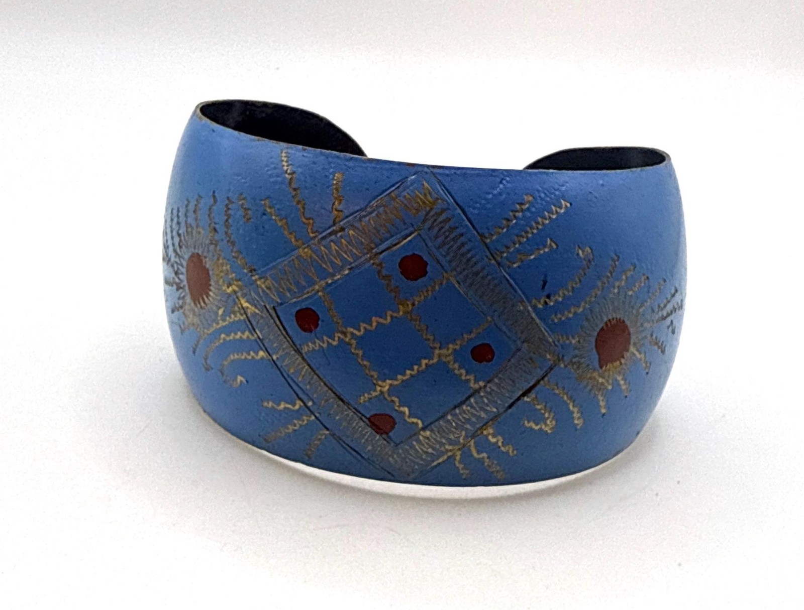 Vintage blue gold red enamel wide cuff bracelet