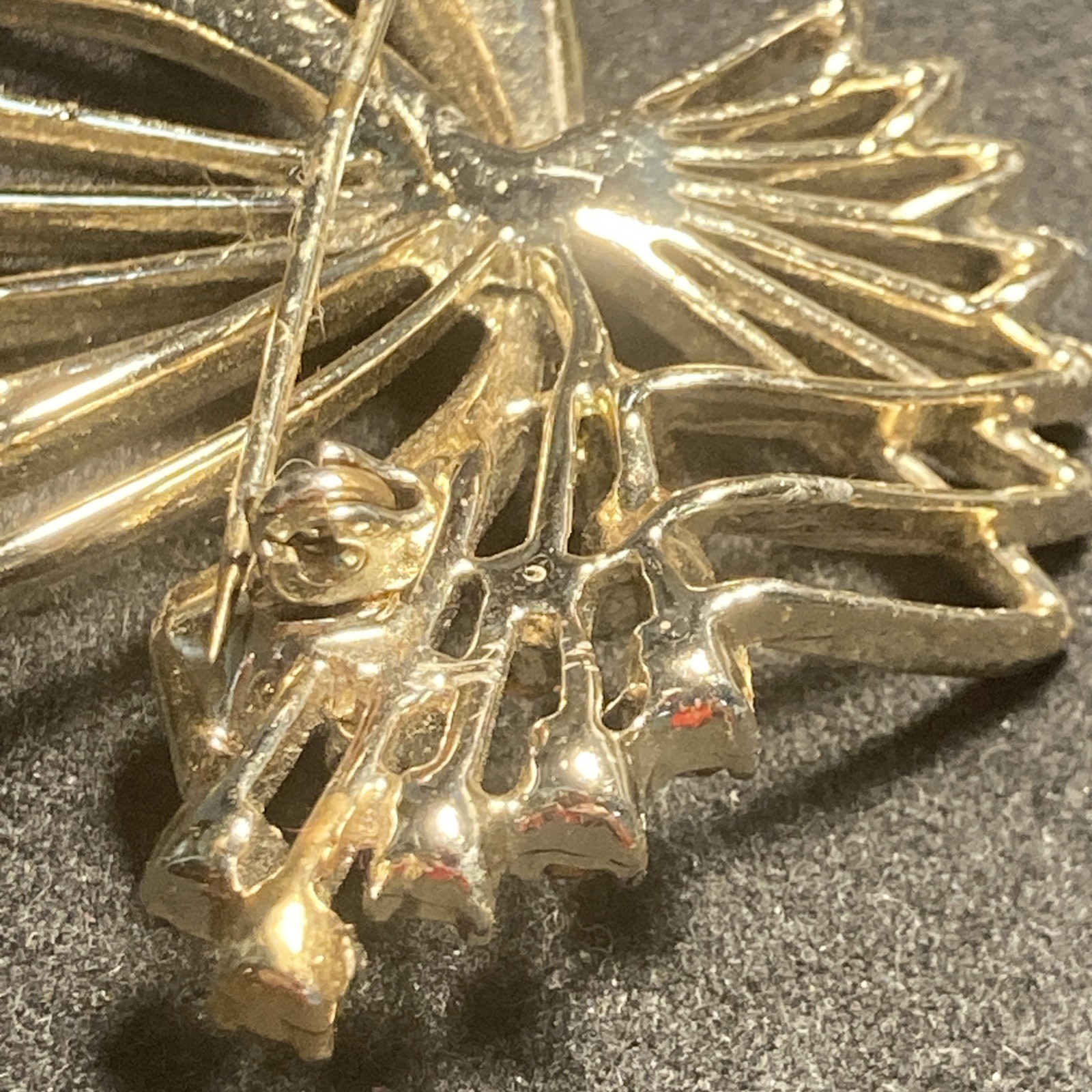 Open Gold Tone Clear rhinestone Rare Brooch Bow Floral Bouquet 2.08″ Old C photo