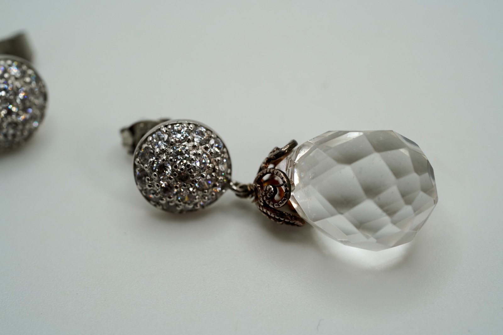 Vintage Sterling Silver Crystal Dangle Earrings 3.4cm JB45