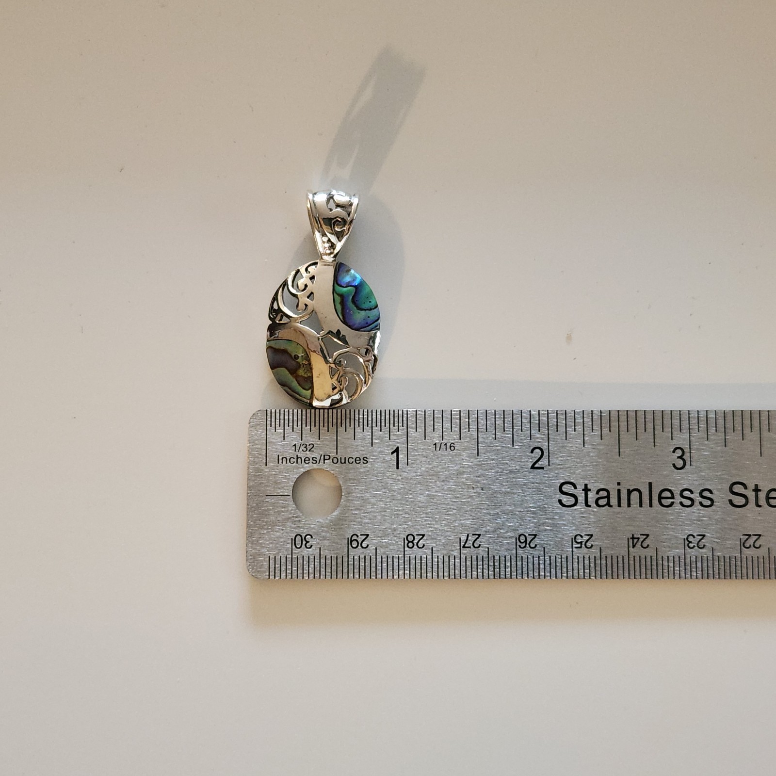 Abalone Pendant Sterling Silver Paua Shell Necklace Bali Swirl Filigree 925