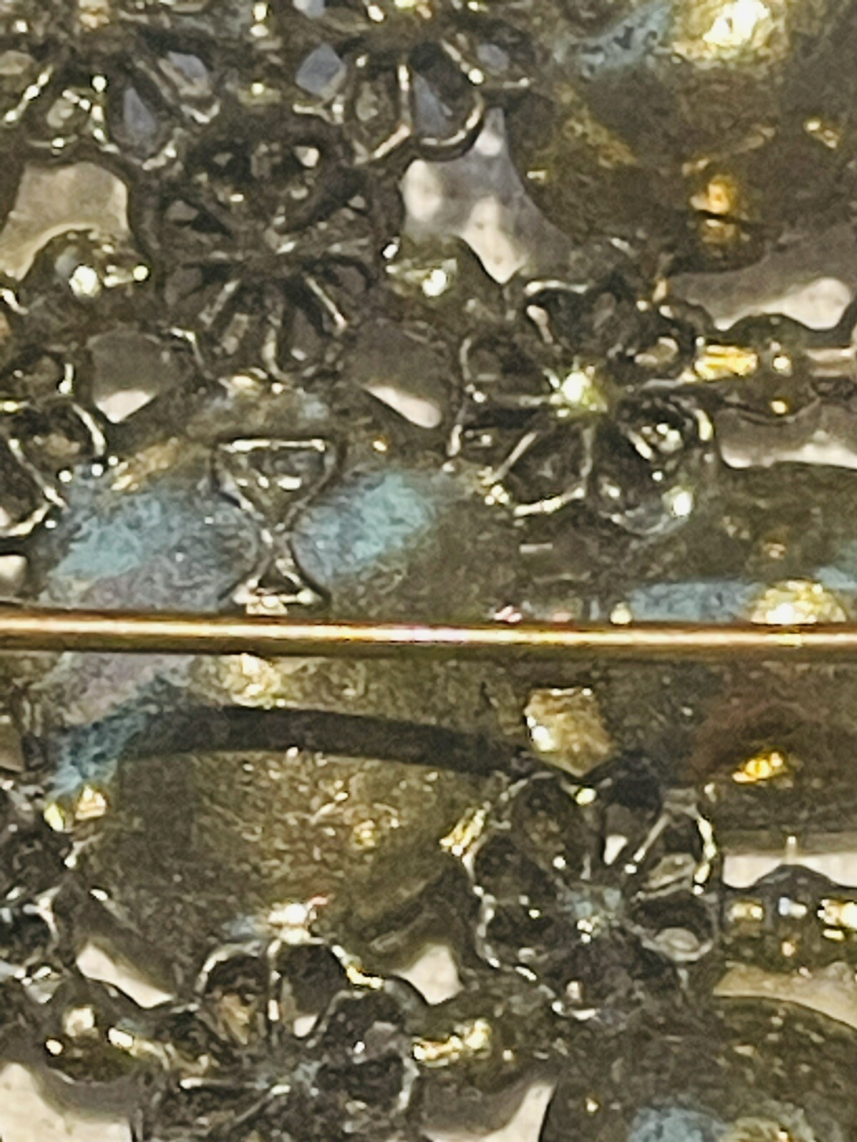 New England Glass Works Brooch Pin Floral Design Faceted Stones Vtg 1940s